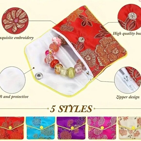 Silk Jewelry Bags: Purple, Red, Blue, Magenta, Cream - Mix/Match 5 Bags - Picture 1 of 2